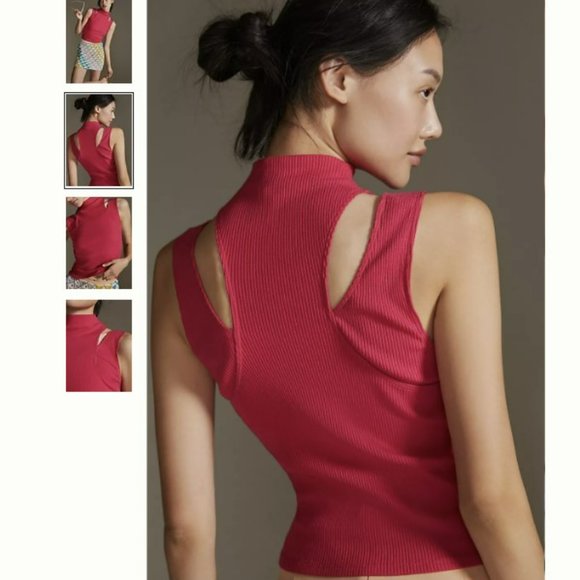 NWT Anthropologie Layered Cutout Tank in Medium Pink - Picture 2 of 8